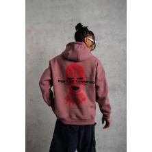 Tarz Yeri Erkek Maske Baskılı Kapüşonlu Sweat - Gül Kurusu