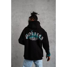 Tarz Yeri Erkek Üç Iplik Içi Pamuklu Alev Baskılı Kapüşonlu Sweatshirt - Siyah