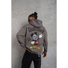 Tarz Yeri Erkek Üç Iplik Baskılı Kapüşonlu Sweat - Gri