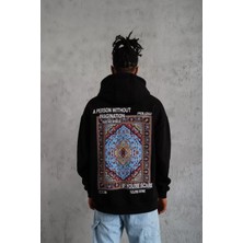 Tarz Yeri Erkek Kilim Desen Kapüşonlu - Siyah