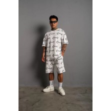Tarz Yeri Erkek Baskılı Ikili Şortlu Takım - Beyaz