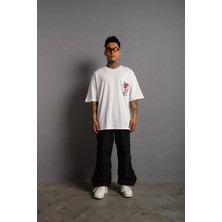 Erkek Sırt Baskılı  Kalite Oversize T-Shirt - Beyaz