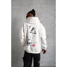 Tarz Yeri Erkek Şapkalı Güvercin Baskılı Kapşonlu Sweat - Beyaz