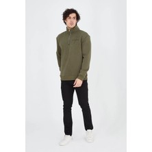 Tarz Yeri Erkek Yarım Fermuarlı Baskılı Sweat - Yeşil