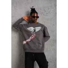 Tarz Yeri Erkek Güvercin Baskılı Sweatshirt - Gri