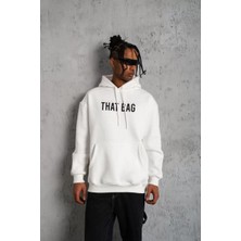 Tarz Yeri Erkek Kanguru Cep Baskılı Kapüşonlu Sweatshirt - Beyaz