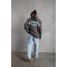 Tarz Yeri Erkek Üç Iplik Içi Pamuklu Alev Baskılı Kapüşonlu Sweatshirt - Gri