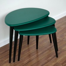 Furni Treasure Ercol Style Lake Boyalı Zigon Orta Sehpa Takımı, Oturma Odası Mobilya 3'lü Set
