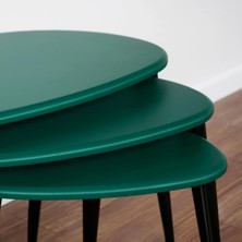 Furni Treasure Ercol Style Lake Boyalı Zigon Orta Sehpa Takımı, Oturma Odası Mobilya 3'lü Set