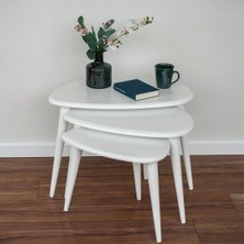 Furni Treasure Ercol Style Lake Boyalı Zigon Orta Sehpa Takımı, Oturma Odası Mobilya 3'lü Set