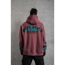 Tarz Yeri Erkek Üç Iplik Içi Pamuklu Alev Baskılı Kapüşonlu Sweatshirt - Gül Kurusu