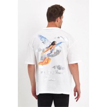 Tarz Yeri Melek Baskılı Oversize T-shirt - Beyaz -