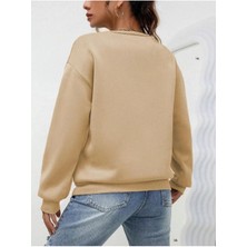 Tarz Yeri Kadın Düz Bisiklet Yaka Sweat - Bej