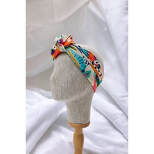 Pistore Krem Floral Çiçek Desenli Saten Bandana Renkli Fular Yeni Sezon Saç Aksesuarı