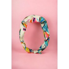 Pistore Krem Floral Çiçek Desenli Saten Bandana Renkli Fular Yeni Sezon Saç Aksesuarı