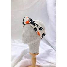 Pistore Krem Pop-Art Desenli Saten Bandana Renkli Fular Yeni Sezon Saç Aksesuarı