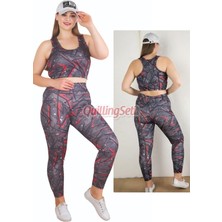 Quilling Siyah Lady 1508 Desenli Kadın Büyük Beden Tayt Büstiyer Spor Takım