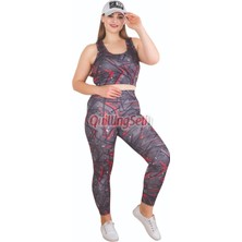 Quilling Siyah Lady 1508 Desenli Kadın Büyük Beden Tayt Büstiyer Spor Takım