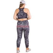 Quilling Siyah Ve Desenli 1512 Kadın Büyük Beden Büstiyerli Taytlı Spor Takım