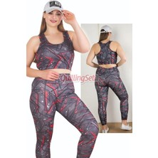 Quilling Siyah Lady 1508 Desenli Kadın Büyük Beden Tayt Büstiyer Spor Takım