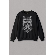 So Cool Unisex Siyah Sweatshirt Owl Baykuş Üzgün Kız Güçlü Kadın Baskılı Sweat