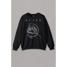 So Cool Unisex Siyah Sweatshirt Yaratık Alien Covenant Sinema Film Afiş Baskılı Sweat