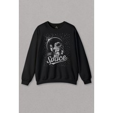 So Cool Unisex Siyah Sweatshirt Science I Need More Space Uzay Cosmos Astronot Galaksi Baskılı Sweat