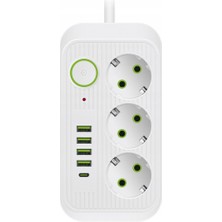 Techmore Akım Korumalı Grup Priz 3’lü 1.5 Metre Kablolu 4 Usb + Type-c 3000w 16Ah Tam Koruma Topraklı