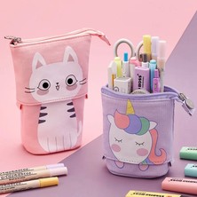 GongtuShop Beyaz Kedi Stili Sevimli Tuval Esnek Kalem Kutusu Kawaii Büyük Kapasiteli Okul Öğrenci Malzemeleri Kalem Çantası Kırtasiye Hediye Organizatör Tutucu Kutusu (Yurt Dışından)