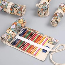 GongtuShop Mavi Stil Karikatür Kedi Delikleri Tuval Rulo Kalem Perde Kalem Çantası Kılıf Makyaj Sarma Tutucu Depolama Pouool Malzemeleri (Yurt Dışından)