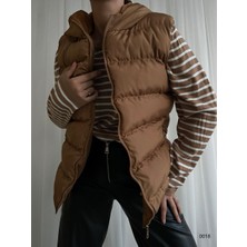 Renga Style Kadın Cepli Fermuarlı Kapüşonlu Şişme Yelek Mont (Renkli)