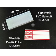 Şeffaf Etiket 10 Adet Raf Önü Için Yapışkanlı Beyaz Etiketlik 10X4 cm Pvc Koruma Cepli Profil 10X4 cm Etiketlik