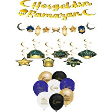 Dizayn Parti Evi Hoşgeldin Ramazan Süsleri Seti Dekoratif Süs Sarlıt Tavan Süs Kaligrafi Banner ve Balon