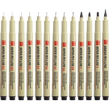 Mingjinshop3 12 Adet Tarzı Iğne Fineliner Pigment Kalemi Mikron Kalem Cetvel Kalemi Fırça Sanat Fineliner Eskiz Işaretleyiciler Kalem Seti (Yurt Dışından)