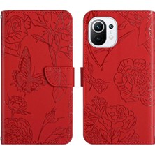 My Boutique Xiaomi 11 Anti-Damla Koruma Çiçekler ve Kelebekler Pu Deri Kılıf (Yurt Dışından)