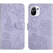 BDT Boutique Xiaomi 11 Anti-Damla Koruma Çiçekler ve Kelebekler Pu Deri Kılıf (Yurt Dışından)