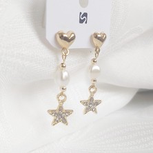 Devi Fashion Kalpli Yıldızlı Incili Küpe
