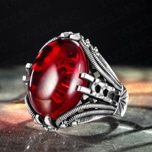 Takılingo 925 Ayar Gümüş Ruby Taşlı Sade Motifli Erkek Yüzük