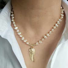Devi Fashion Özel Tasarım Altın Kaplama Melek Kanadı Uçlu Kolye