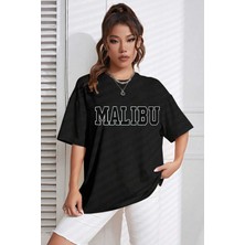 Medinenur Unisex Malibu Baskılı Siyah Tshirt