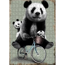 Tablomega Ahşap Mdf Puzzle Yapboz Bisikletli Panda Ailesi 255 Parça 35*50 cm