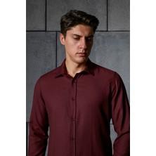 Akşahin Collection BORDO PAMUKLU REGULAR FİT DÖRT MEVSİM HEDİYE KUTULU UZUN KOLLU KLASİK ERKEK GÖMLEK