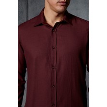 Akşahin Collection BORDO PAMUKLU REGULAR FİT DÖRT MEVSİM HEDİYE KUTULU UZUN KOLLU KLASİK ERKEK GÖMLEK