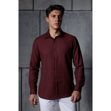 Akşahin Collection BORDO PAMUKLU REGULAR FİT DÖRT MEVSİM HEDİYE KUTULU UZUN KOLLU KLASİK ERKEK GÖMLEK