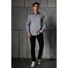 Akşahin Collection GRİ PAMUKLU SLİM FİT DÖRT MEVSİM HEDİYE KUTULU UZUN KOLLU ERKEK GÖMLEK
