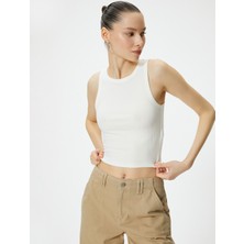 Koton Basic Crop Atlet Bisiklet Yaka Pamuklu Ribanalı