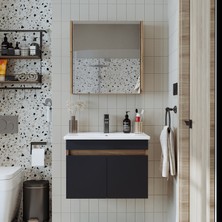 Roomart Lavabolu Atlantik - Antrasit Mat Mdf 65 cm Alt Dolap + Aynalı Üst Dolabı