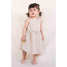 Little Gusto Müslin Askılı Elbise Bej Organik Pamuk