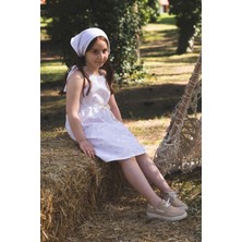 Little Gusto Çiçek Desenli Askılı Elbise Beyaz Organik Pamuk