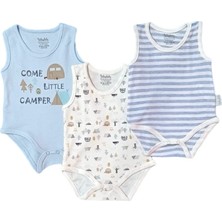 Babydola 13085 Erkek Bebek Üçlü Desenli Mavi Body Set